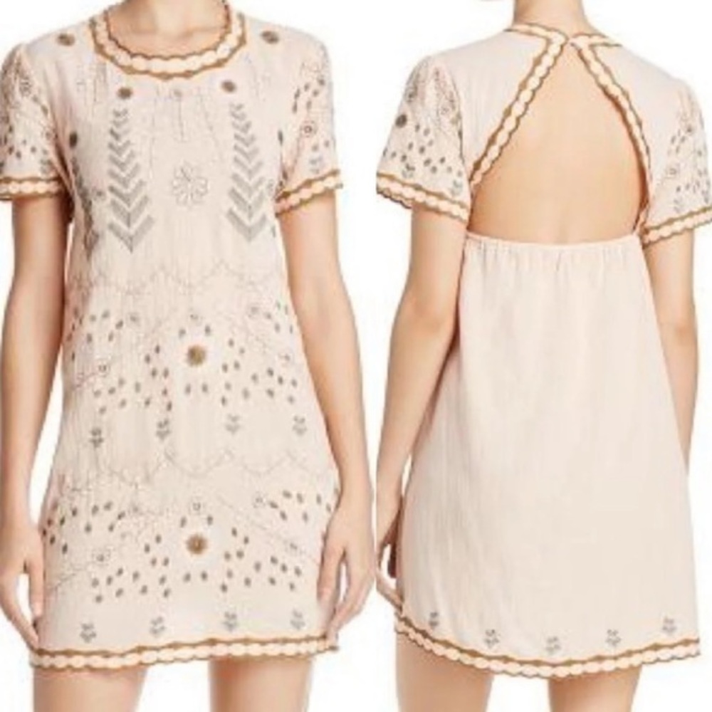Sadie and sage embroidered open back mini dress NWT